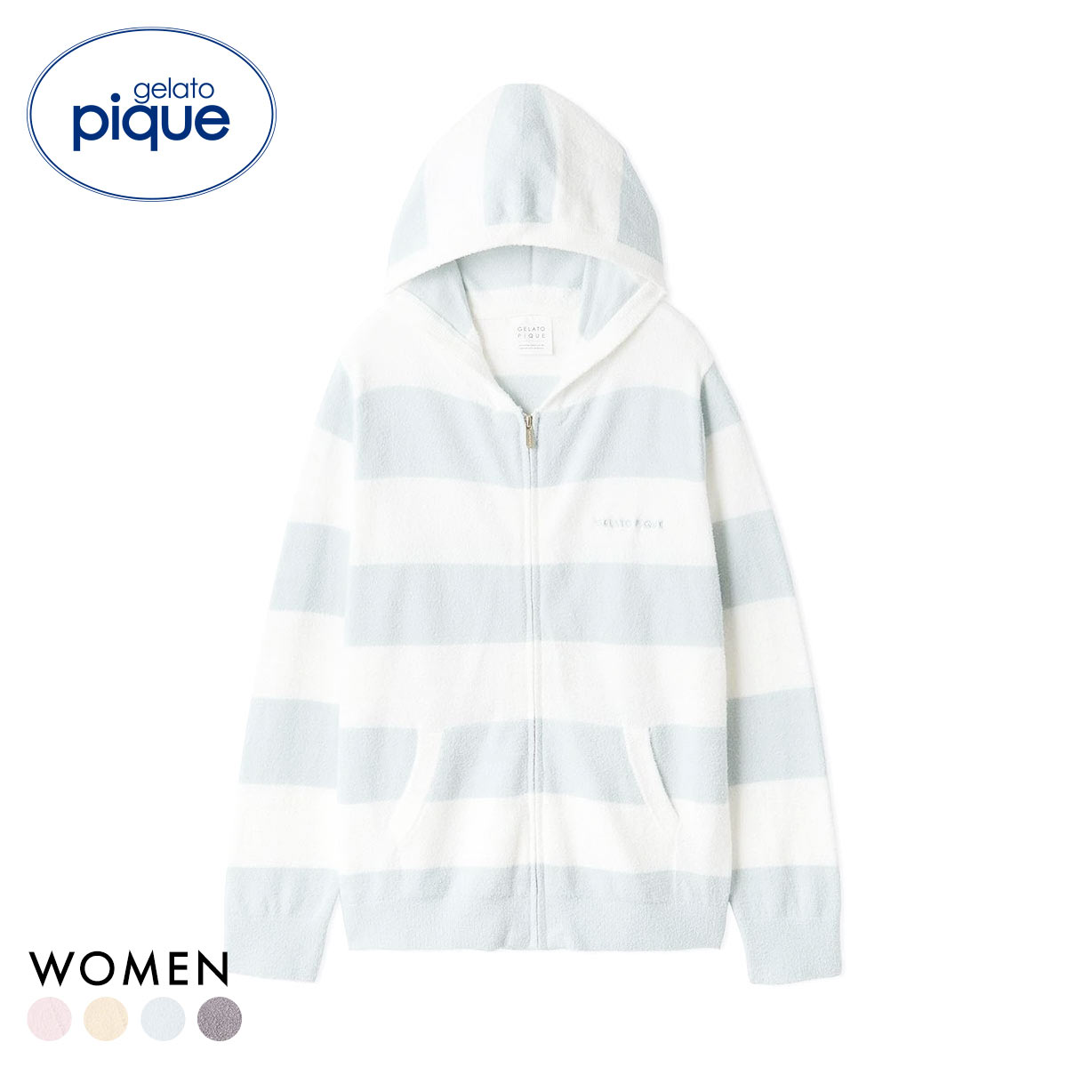 ジェラートピケ レディース スムーズィー2ボーダーパーカ ジェラピケ ルームウェア gelato pique(BU-ブルー-Free)