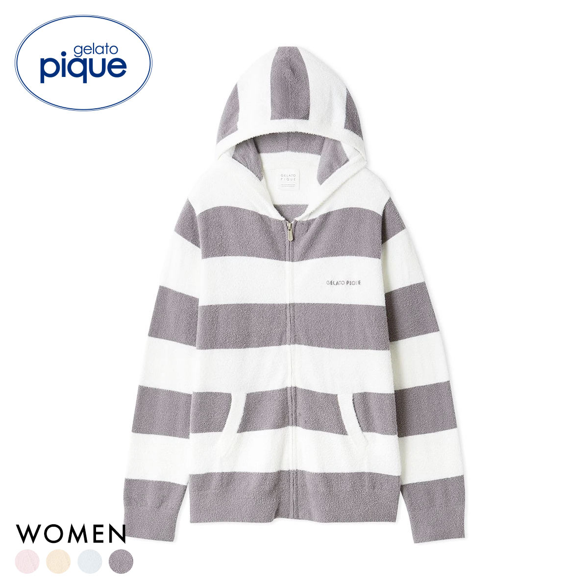 ジェラートピケ レディース スムーズィー2ボーダーパーカ ジェラピケ ルームウェア gelato pique(CGY-チャコールグレー-Free)