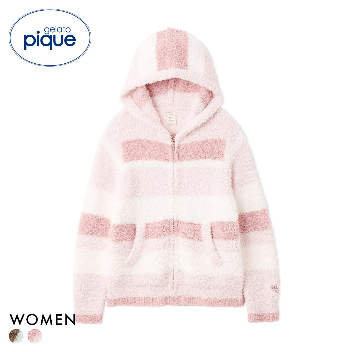 ジェラートピケ レディース ジェラートランダムボーダーパーカ ジェラピケ パジャマ ルームウェア gelato pique(PI-ピンク-Free)