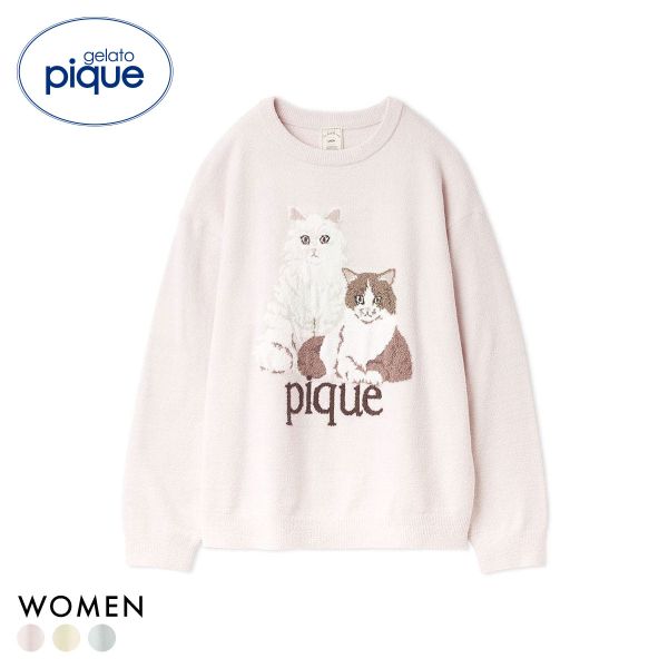 ジェラートピケ レディース エアリーモコキャットジャガードプルオーバー ジェラピケ パジャマ ルームウェア gelato pique 猫の日(PI-ピンク-Free)