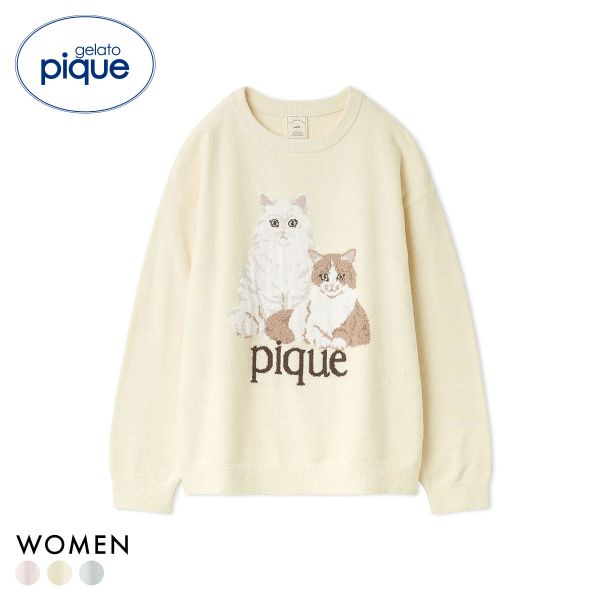 ジェラートピケ レディース エアリーモコキャットジャガードプルオーバー ジェラピケ パジャマ ルームウェア gelato pique 猫の日