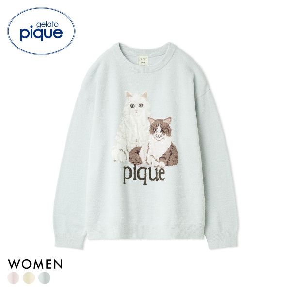ジェラートピケ レディース エアリーモコキャットジャガードプルオーバー ジェラピケ パジャマ ルームウェア gelato pique 猫の日