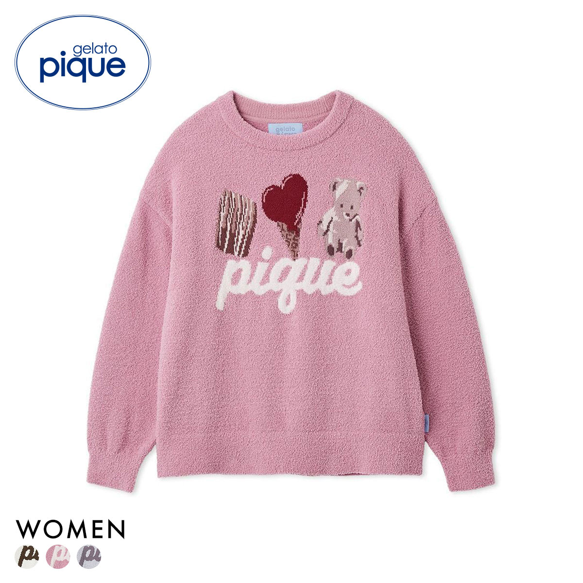 ジェラートピケ レディース Valentine ワンポイントジャガードプルオーバー ジェラピケ パジャマ ルームウェア gelato pique バレンタイン(PI-ピンク-Free)