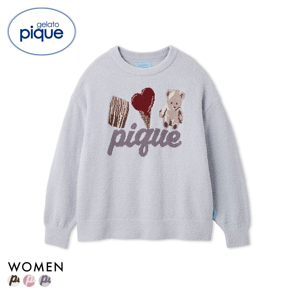 ジェラートピケ レディース Valentine ワンポイントジャガードプルオーバー ジェラピケ パジャマ ルームウェア gelato pique バレンタイン(BU-ブルー-Free)
