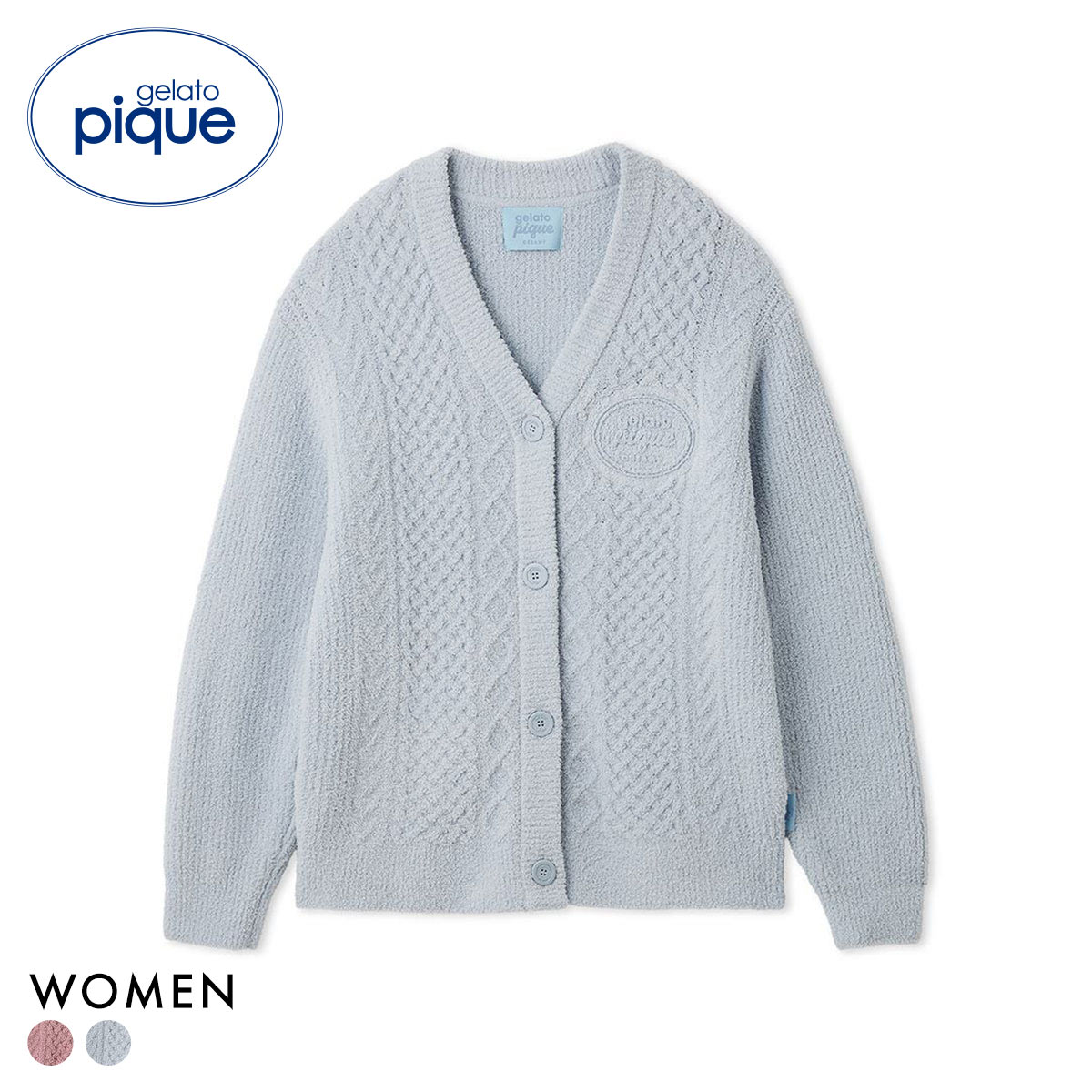 ジェラートピケ レディース Valentine アランカーディガン ジェラピケ パジャマ ルームウェア gelato pique バレンタイン(BU-ブルー-Free)