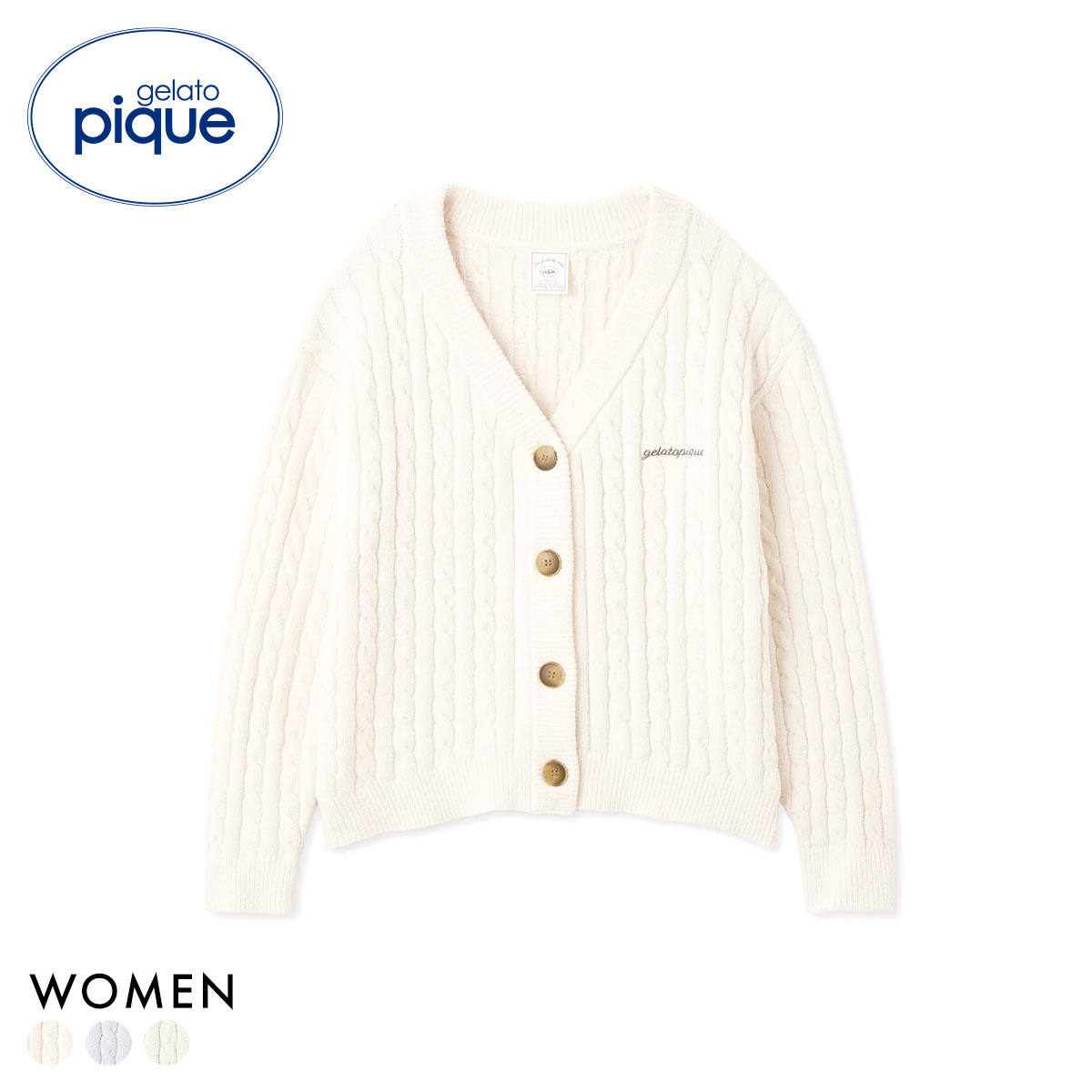 ジェラートピケ レディース エアリーモコアランカーディガン ジェラピケ パジャマ ルームウェア gelato pique(IV-アイボリー-Free)
