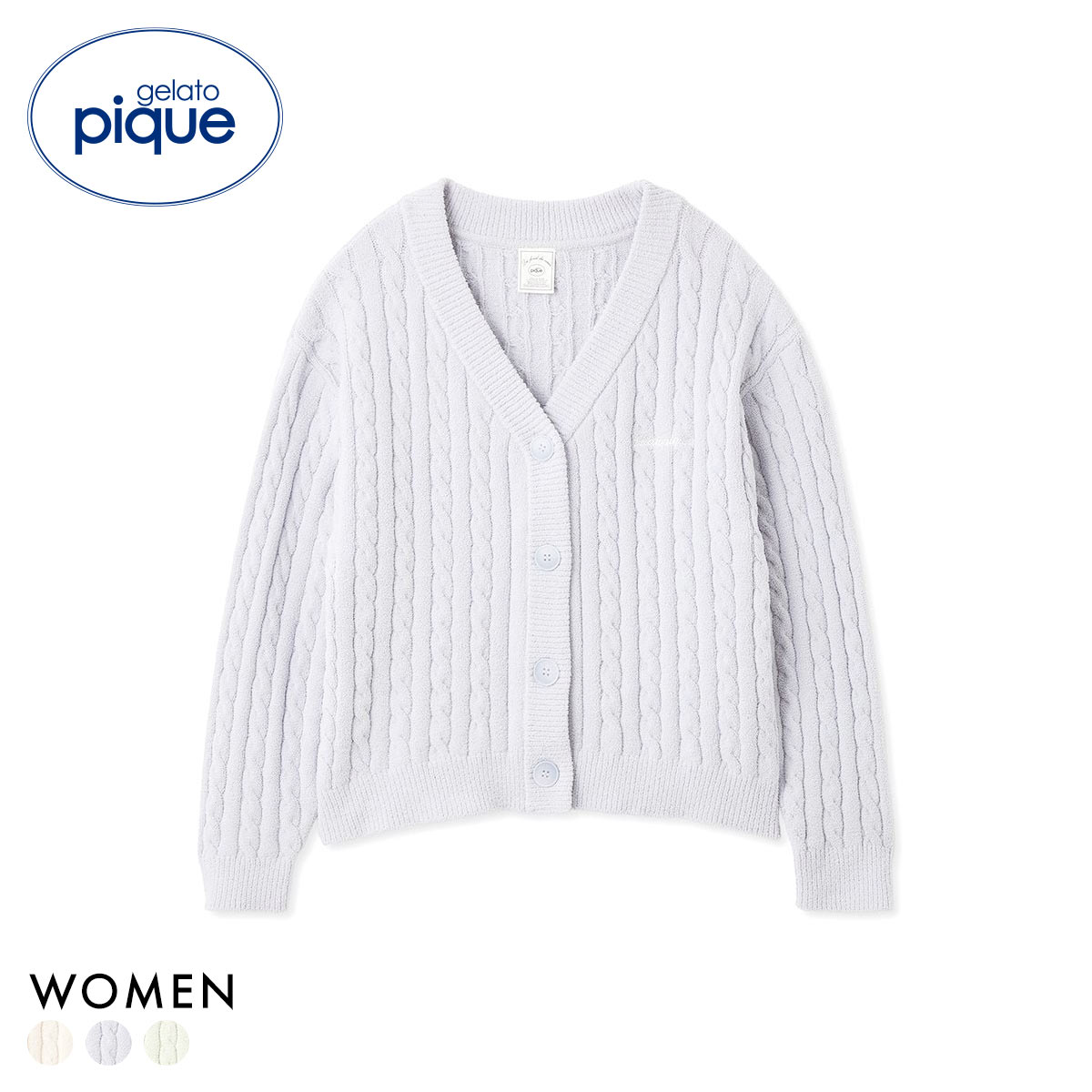 ジェラートピケ レディース エアリーモコアランカーディガン ジェラピケ パジャマ ルームウェア gelato pique(BU-ブルー-Free)