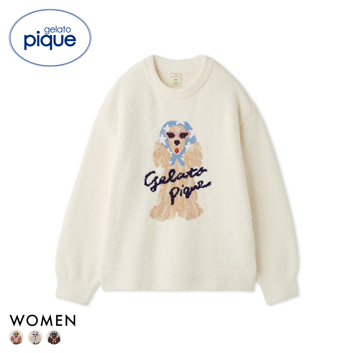 ジェラートピケ レディース スカーフDOG ジャガードプルオーバー ジェラピケ パジャマ ルームウェア gelato pique(BU-ブルー-Free)