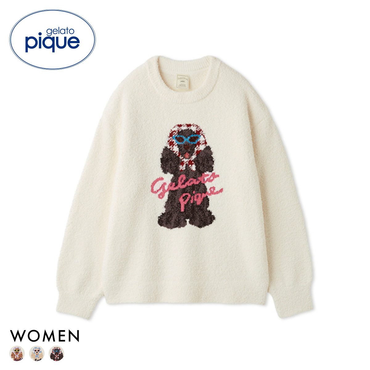 ジェラートピケ レディース スカーフDOG ジャガードプルオーバー ジェラピケ パジャマ ルームウェア gelato pique(RE-レッド-Free)