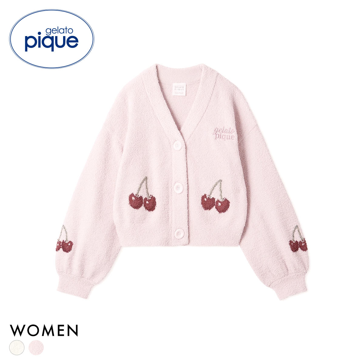 ジェラートピケ レディース ベビモコチェリージャガードカーディガン ジェラピケ パジャマ ルームウェア gelato pique(PI-ピンク-Free)