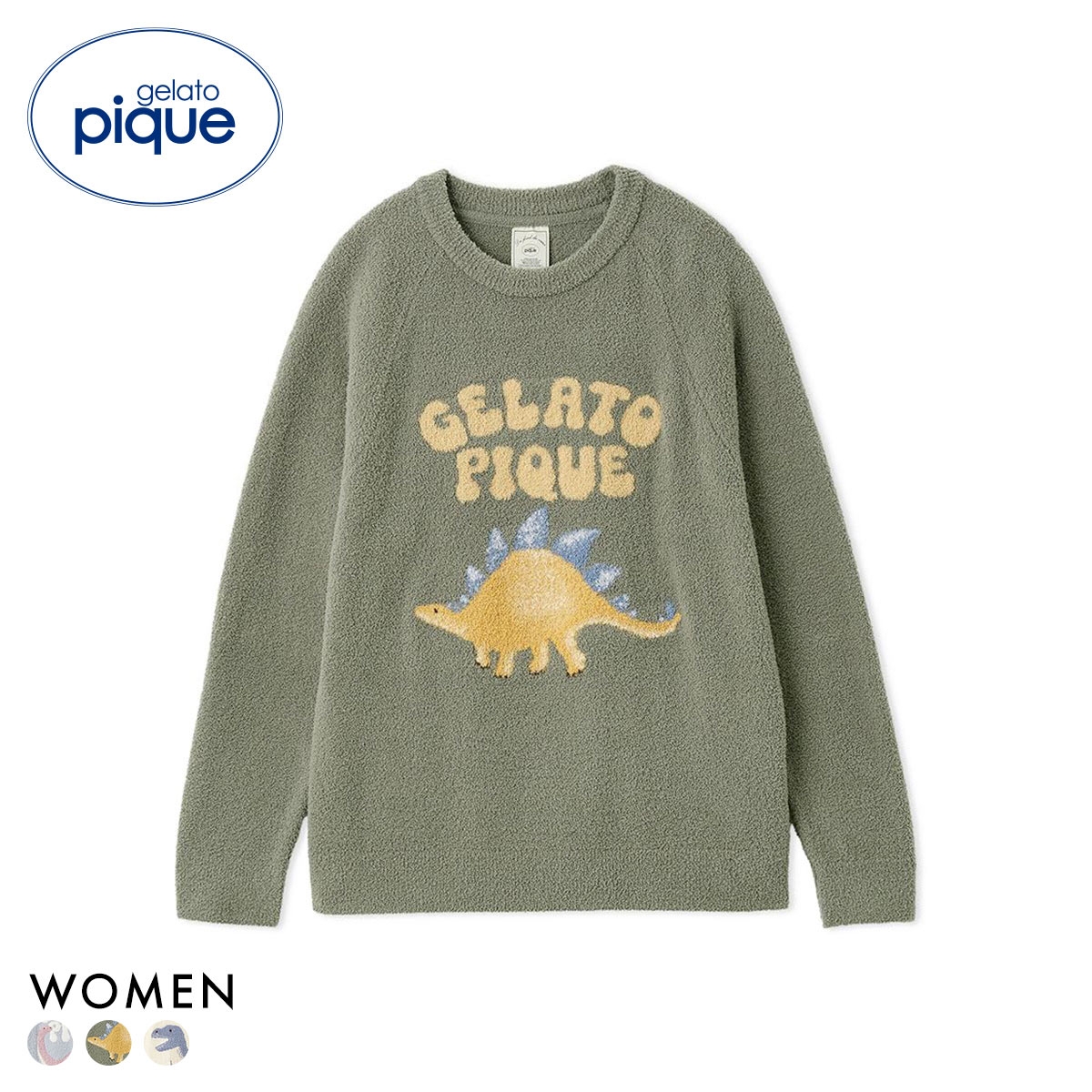 ジェラートピケ レディース エアリーモコダイナソージャガードプルオーバー ジェラピケ パジャマ ルームウェア gelato pique(KH-カーキ-Free)