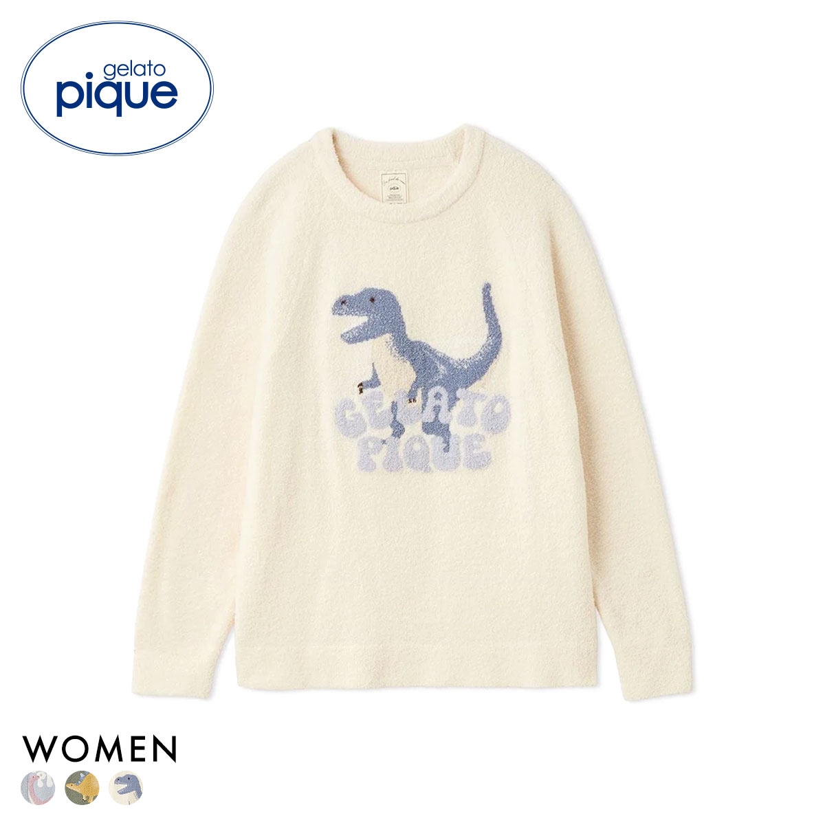 ジェラートピケ レディース エアリーモコダイナソージャガードプルオーバー ジェラピケ パジャマ ルームウェア gelato pique(CR-クリーム-Free)
