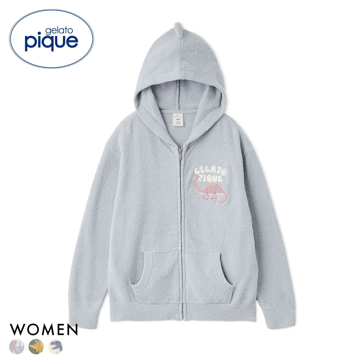 ジェラートピケ レディース エアリーモコダイナソーなりきりパーカ ジェラピケ パジャマ ルームウェア gelato pique(BU-ブルー-Free)