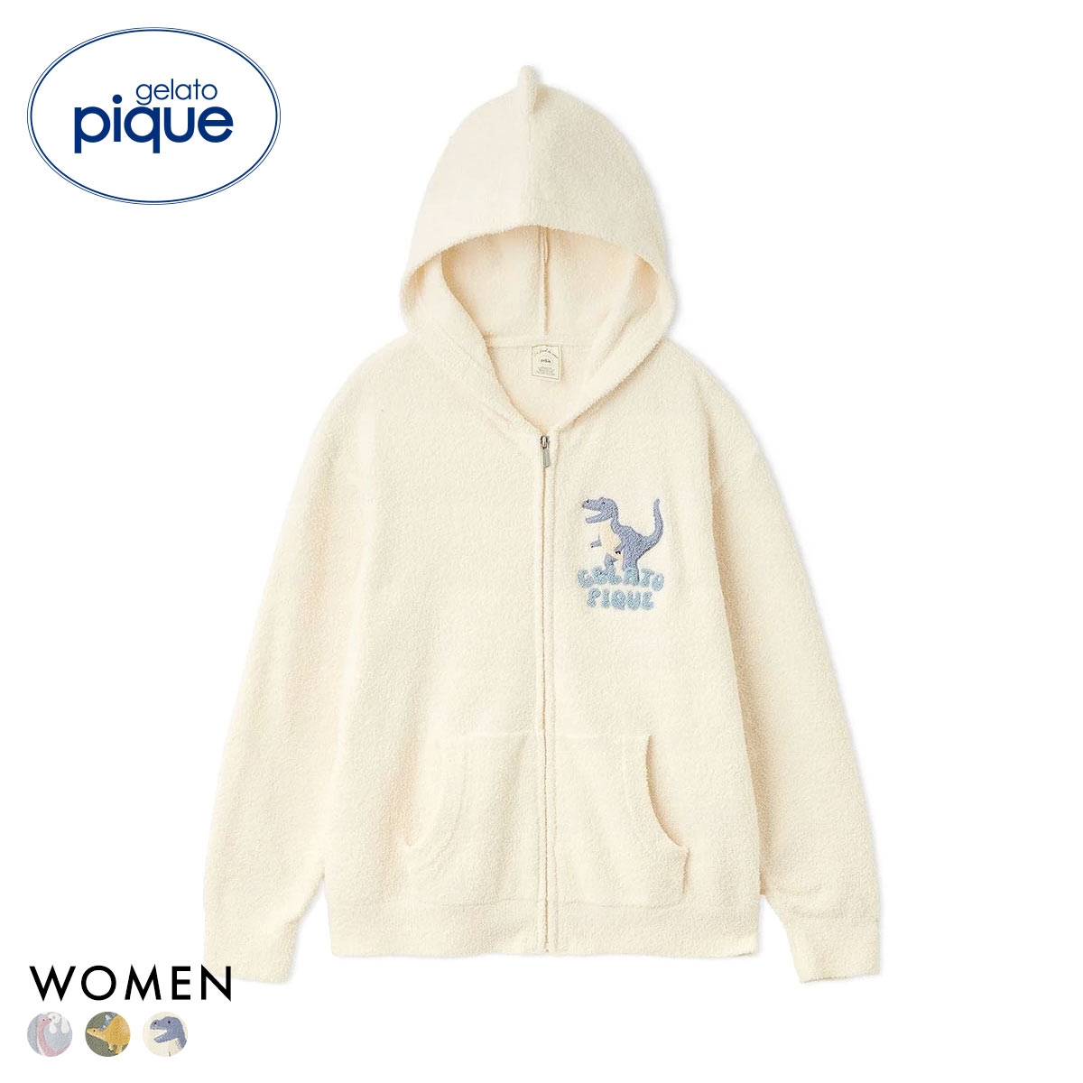 ジェラートピケ レディース エアリーモコダイナソーなりきりパーカ ジェラピケ パジャマ ルームウェア gelato pique(CR-クリーム-Free)