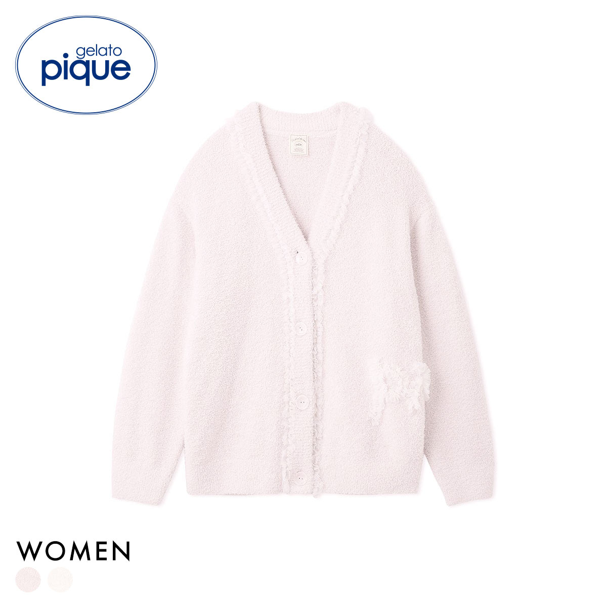 ジェラートピケ レディース フリルロゴカーディガン ジェラピケ パジャマ ルームウェア gelato pique(PI-ピンク-Free)