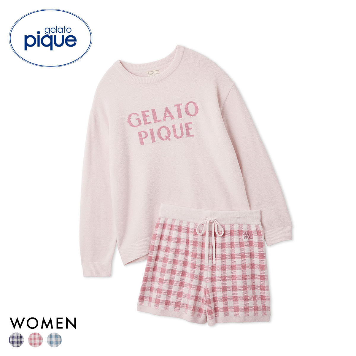 ジェラートピケ レディース WhiteDay ロゴプルオーバー＆チェックショートパンツセット ジェラピケ ルームウェア gelato pique ホワイトデー(PI-ピンク-Free)