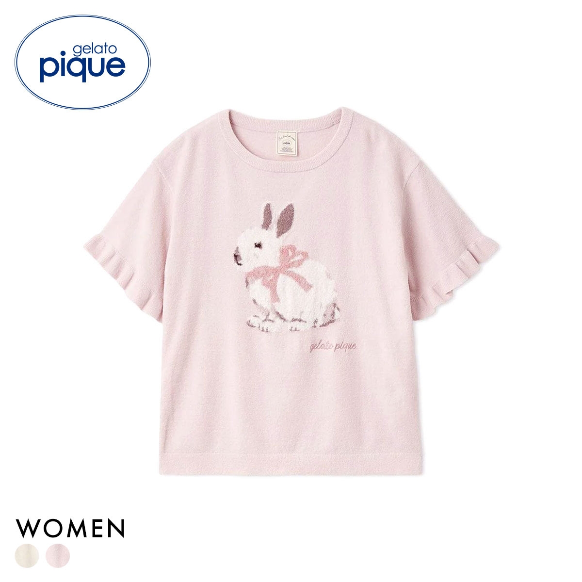 ジェラートピケ レディース エアリーモコラビットジャガードプルオーバー ジェラピケ パジャマ ルームウェア gelato pique(PI-ピンク-Free)
