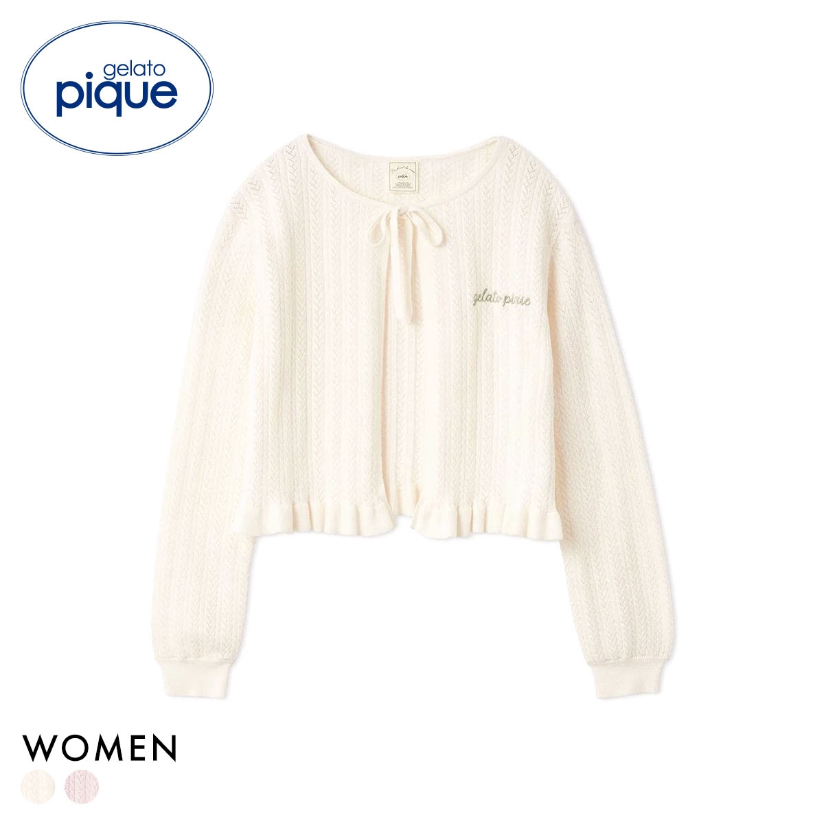 ジェラートピケ レディース エアリーモコ柄編みカーディガン ジェラピケ パジャマ ルームウェア gelato pique(OW-オフホワイト-Free)