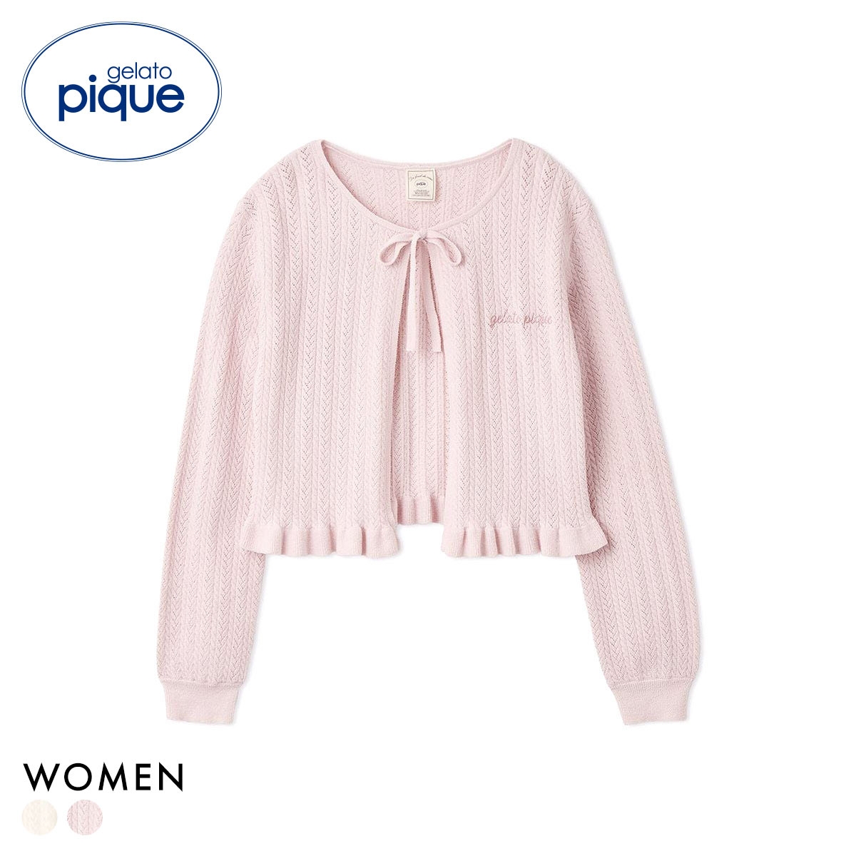 ジェラートピケ レディース エアリーモコ柄編みカーディガン ジェラピケ パジャマ ルームウェア gelato pique(PI-ピンク-Free)