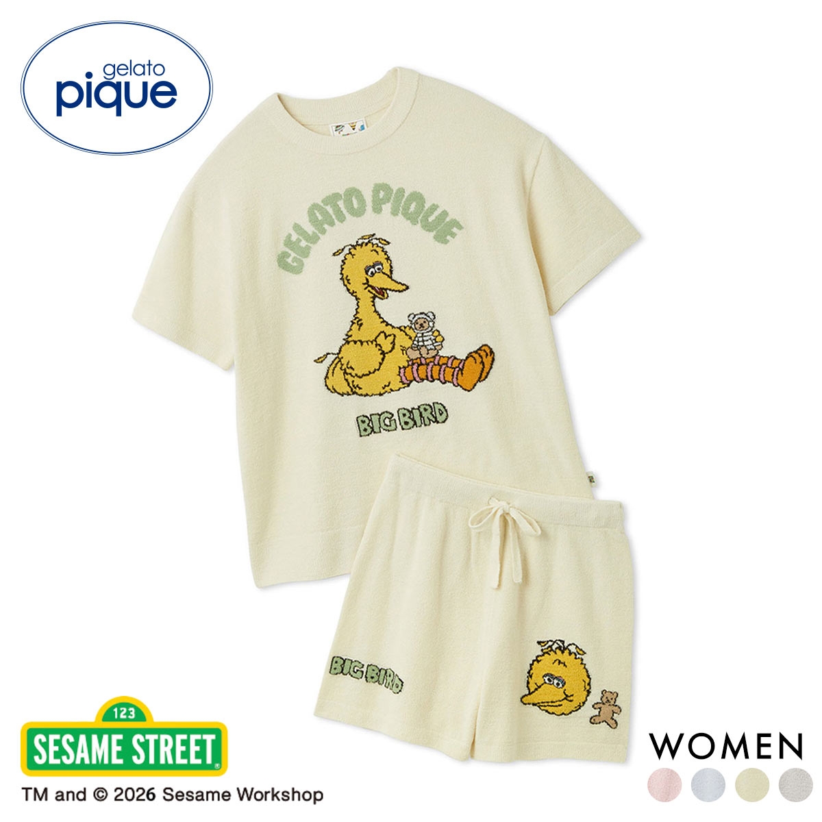ジェラートピケ SESAME STREET エアリーモコジャガードプルオーバー＆ショートパンツセット ジェラピケ セサミストリート gelato pique(YE-イエロー-Free)