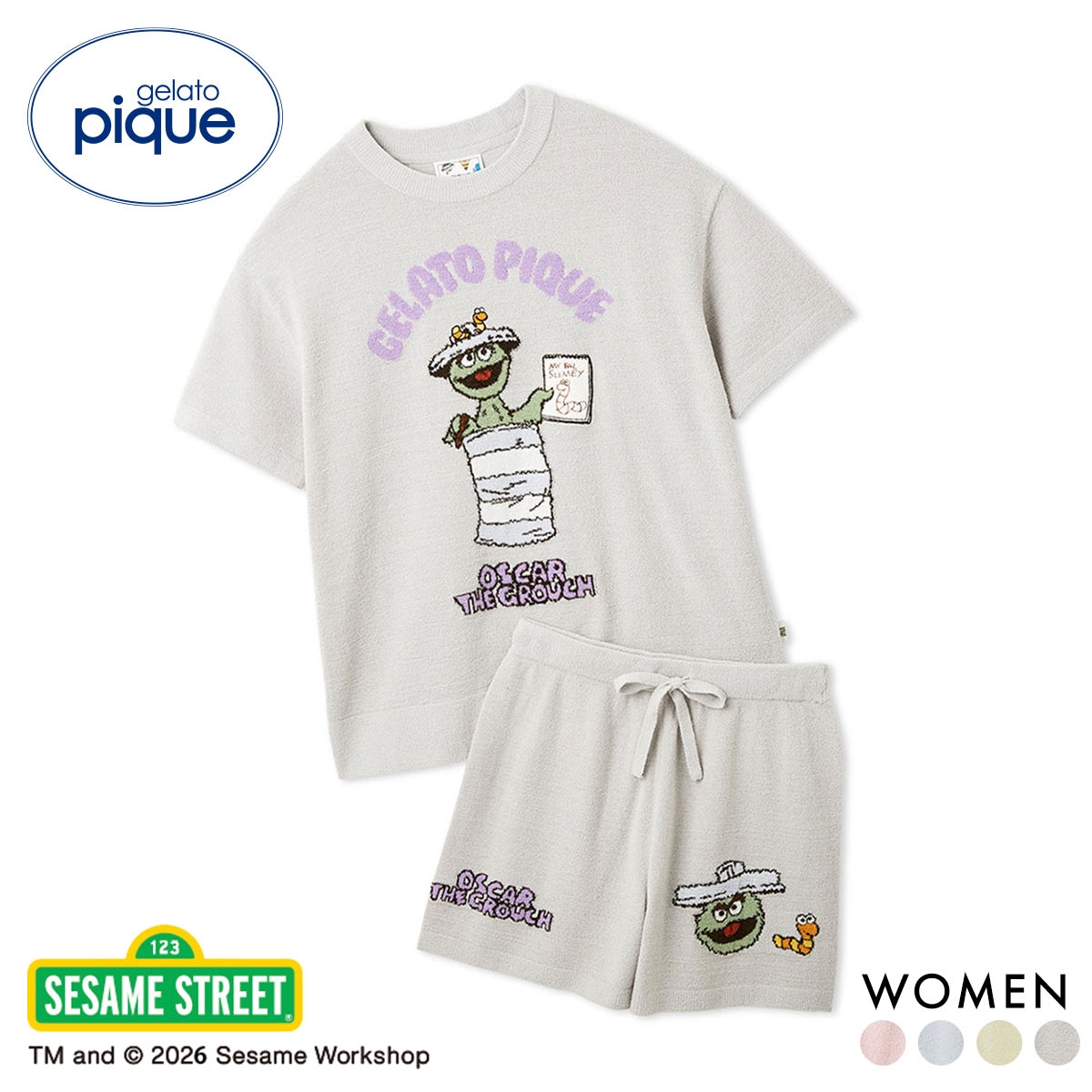 ジェラートピケ SESAME STREET エアリーモコジャガードプルオーバー＆ショートパンツセット ジェラピケ セサミストリート gelato pique(GY-グレー-Free)
