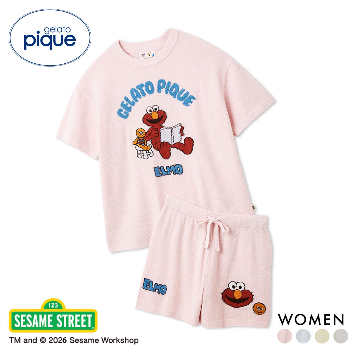 ジェラートピケ SESAME STREET エアリーモコジャガードプルオーバー＆ショートパンツセット ジェラピケ セサミストリート gelato pique