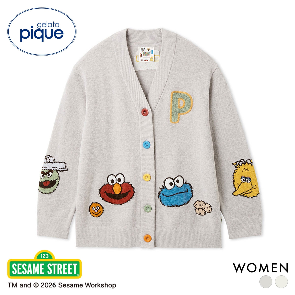 ジェラートピケ レディース SESAME STREET エアリーモコアップリケカーディガン ジェラピケ セサミストリート gelato pique