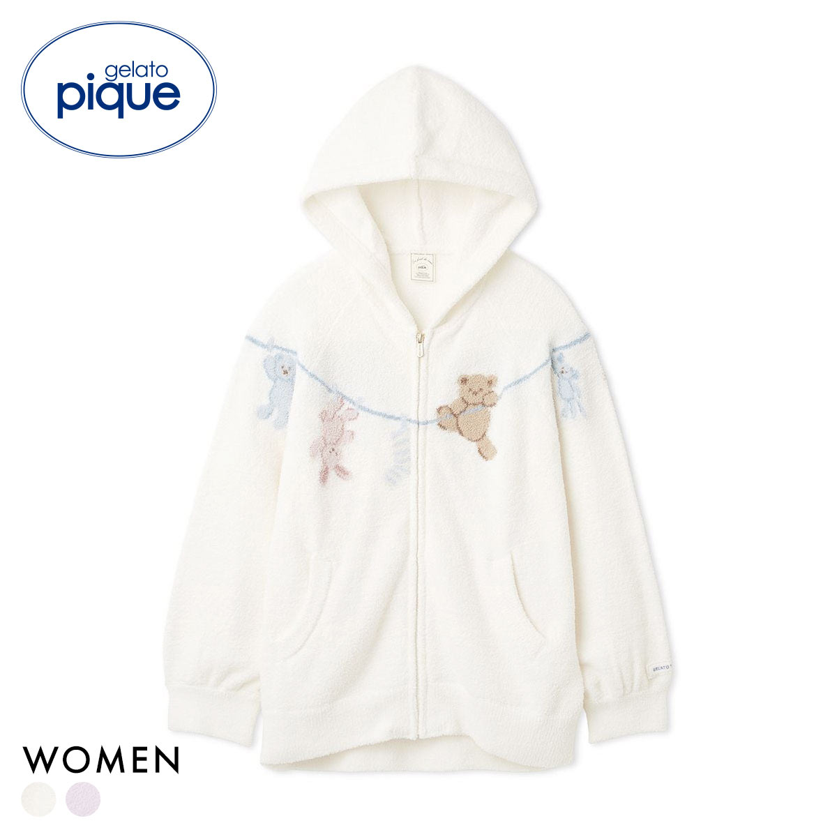 ジェラートピケ レディース エアリーモコウォッシングアニマルジャガードパーカ ジェラピケ パジャマ ルームウェア gelato pique(OW-オフホワイト-Free)