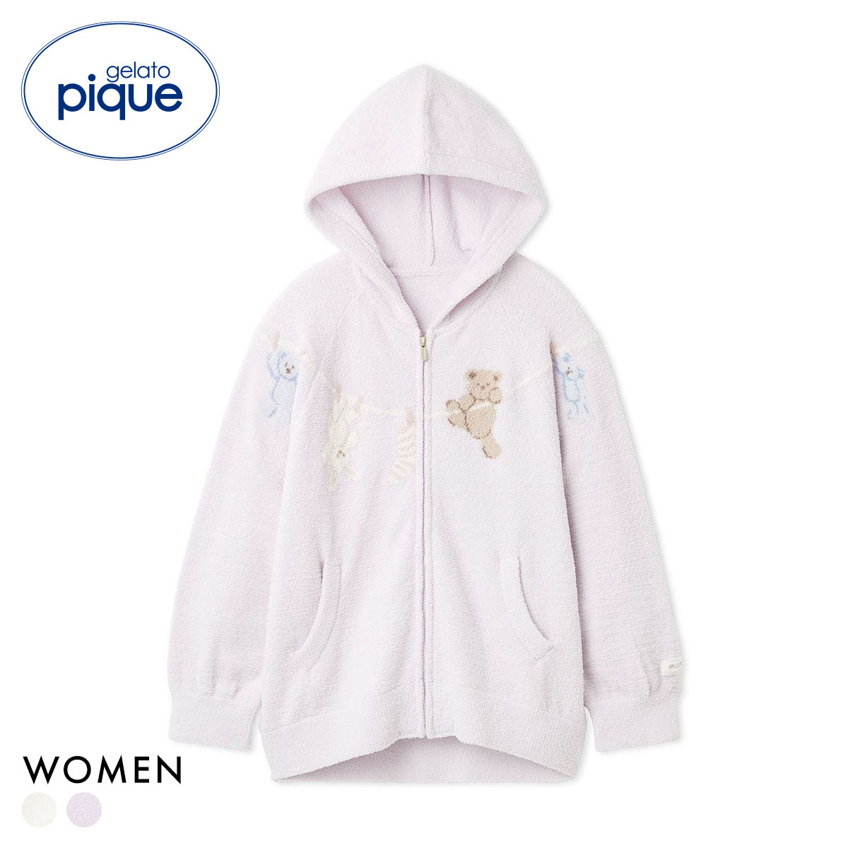 ジェラートピケ レディース エアリーモコウォッシングアニマルジャガードパーカ ジェラピケ パジャマ ルームウェア gelato pique(LV-ラベンダー-Free)