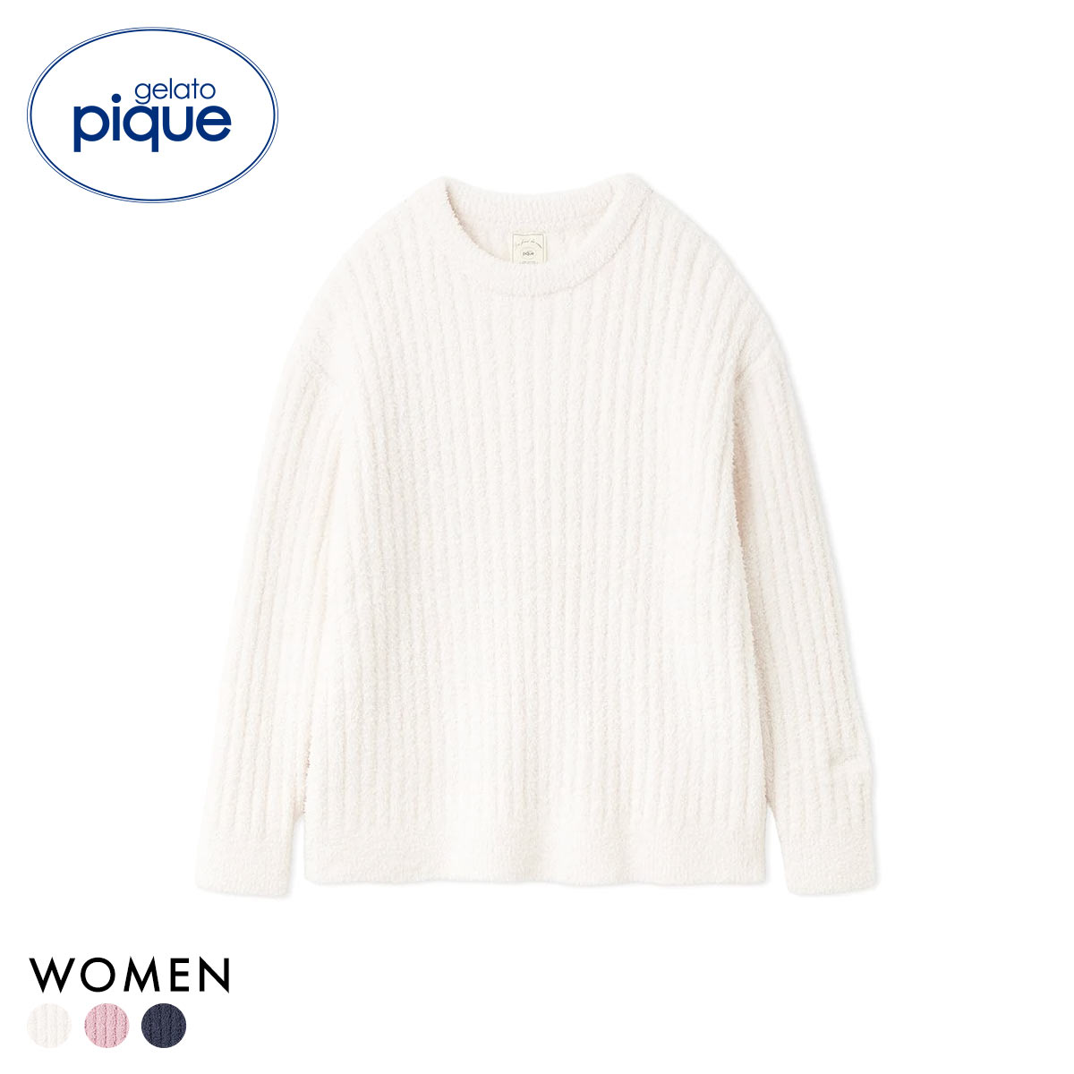 ジェラートピケ レディース パウダーリブプルオーバー ジェラピケ パジャマ ルームウェア gelato pique(IV-アイボリー-Free)