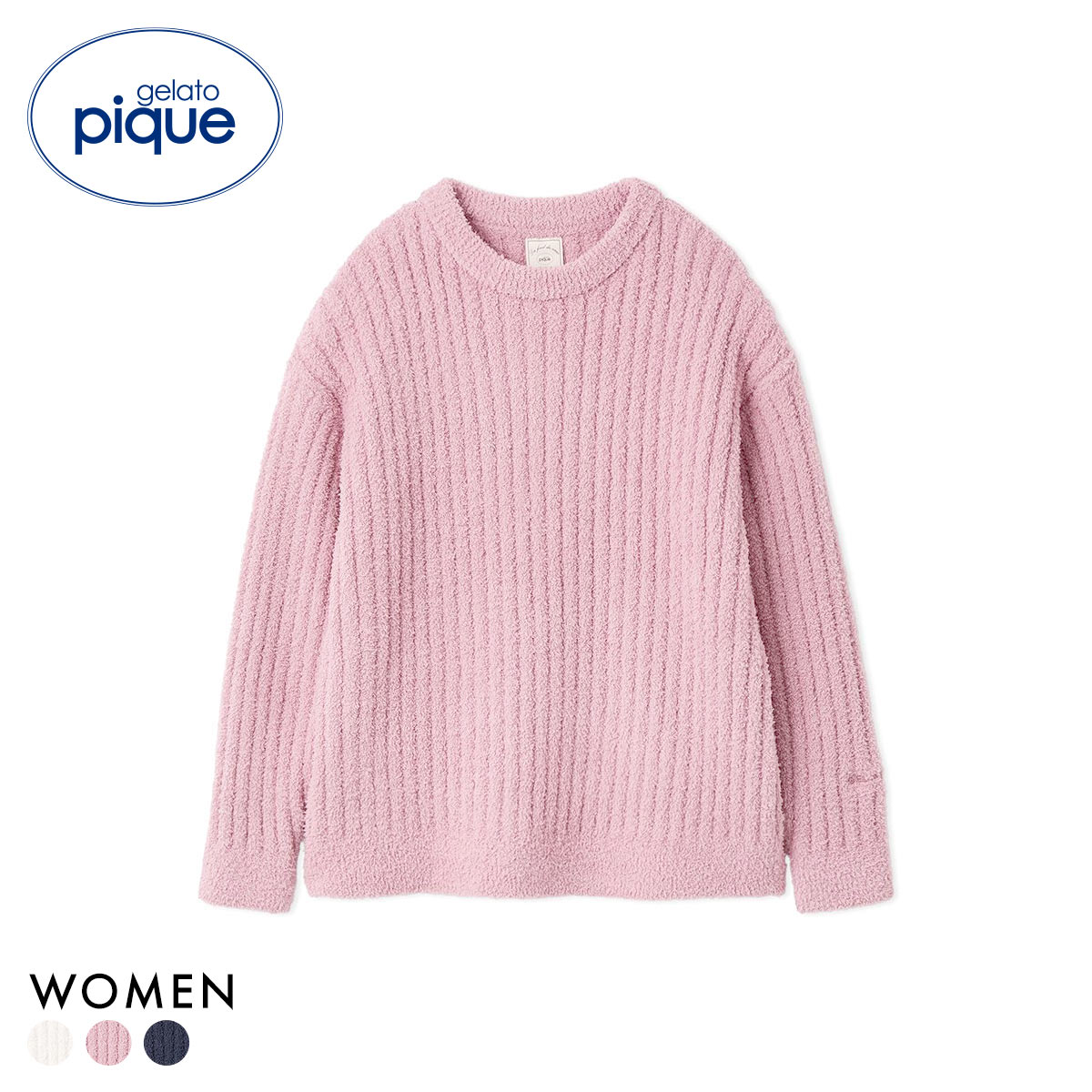 ジェラートピケ レディース パウダーリブプルオーバー ジェラピケ パジャマ ルームウェア gelato pique(PI-ピンク-Free)