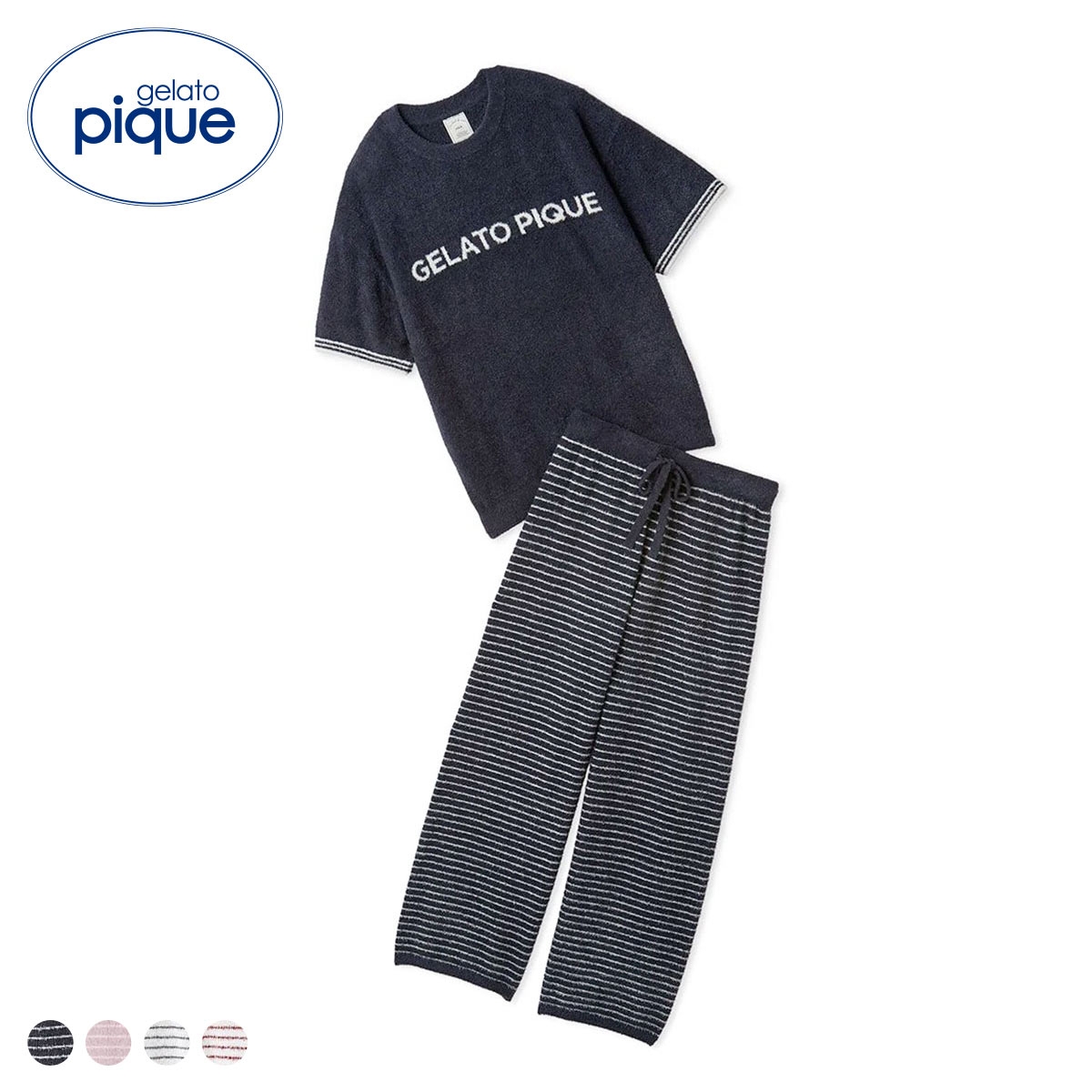 ジェラートピケ レディース スムーズィーロゴジャガードプルオーバー＆ロングパンツセット 上下セット ジェラピケ(NV-ネイビー-Free)