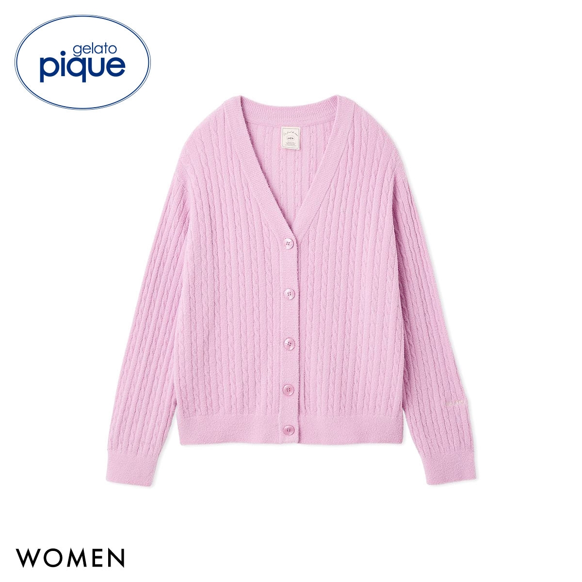ジェラートピケ レディース スムーズィーliteアランカーディガン ジェラピケ パジャマ ルームウェア gelato pique(PI-ピンク-Free)