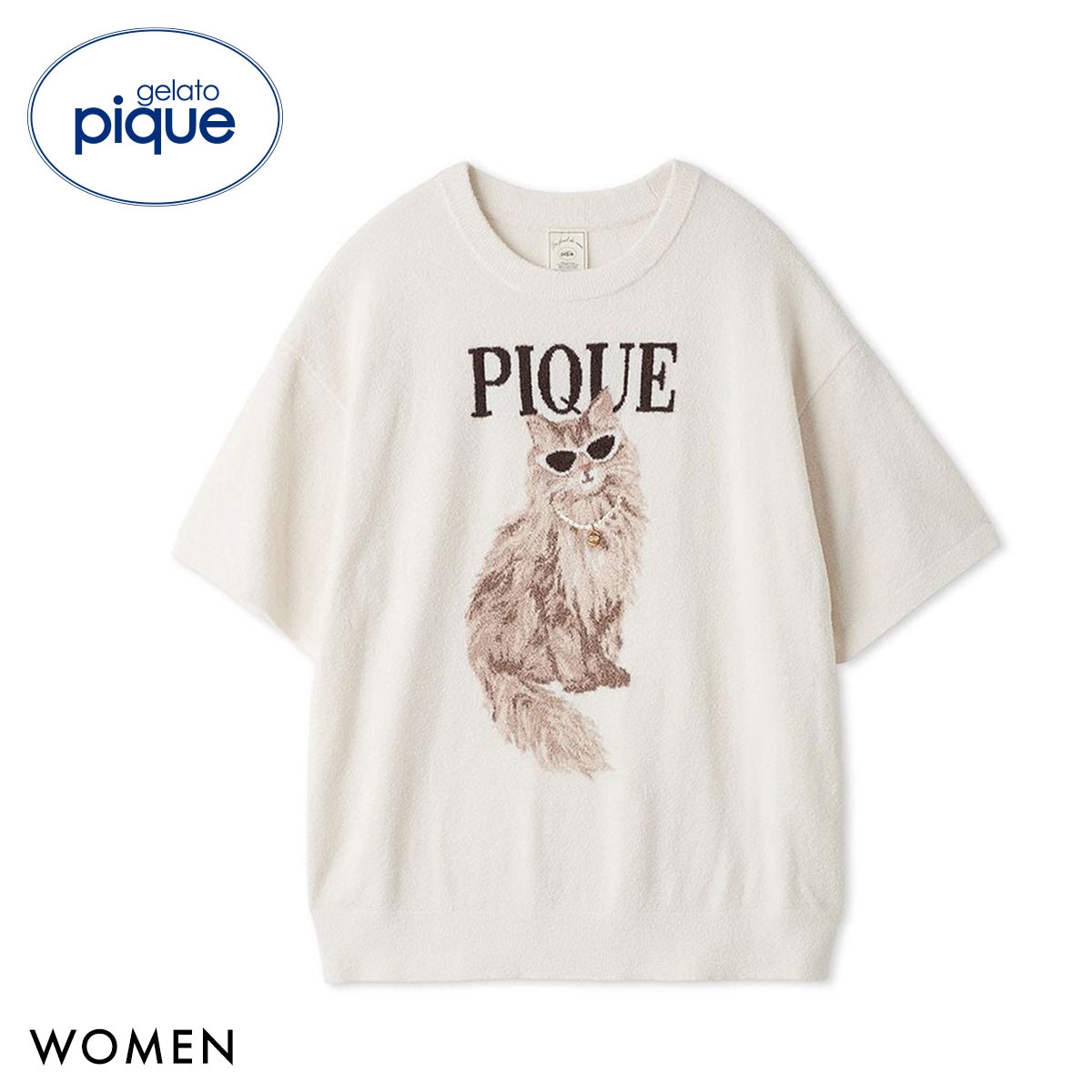ジェラートピケ レディース ファッションCATS&DOGSジャガードプルオーバー ジェラピケ パジャマ ルームウェア gelato pique(IV-アイボリー-Free)