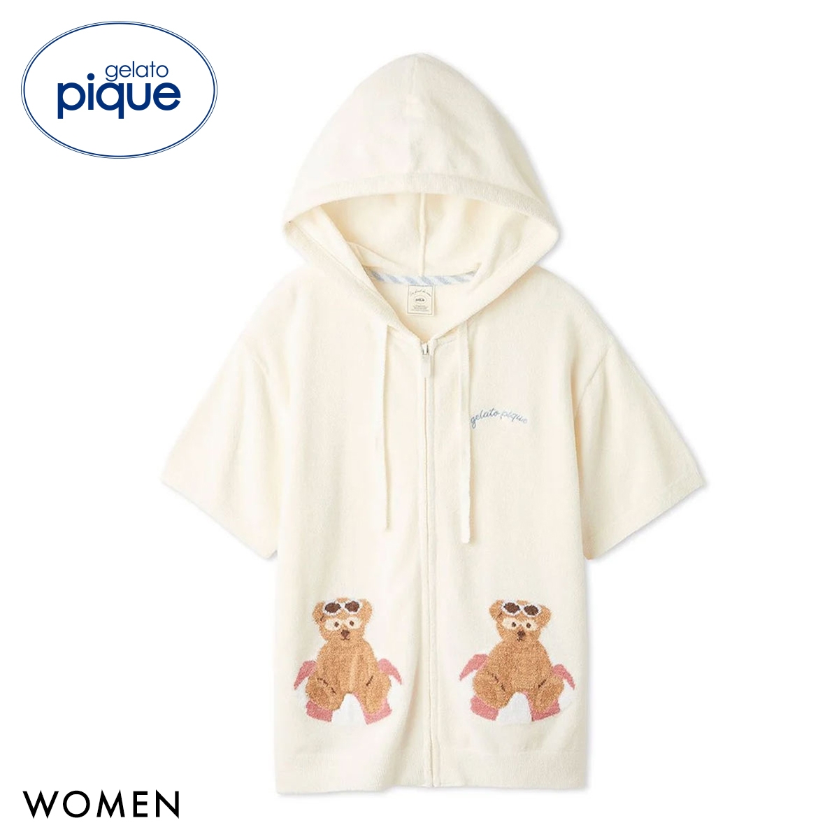 ジェラートピケ レディース サマーベアジャガード半袖パーカ ジェラピケ パジャマ ルームウェア gelato pique(IV-アイボリー-Free)