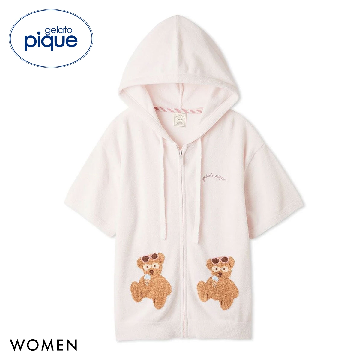 ジェラートピケ レディース サマーベアジャガード半袖パーカ ジェラピケ パジャマ ルームウェア gelato pique(PI-ピンク-Free)