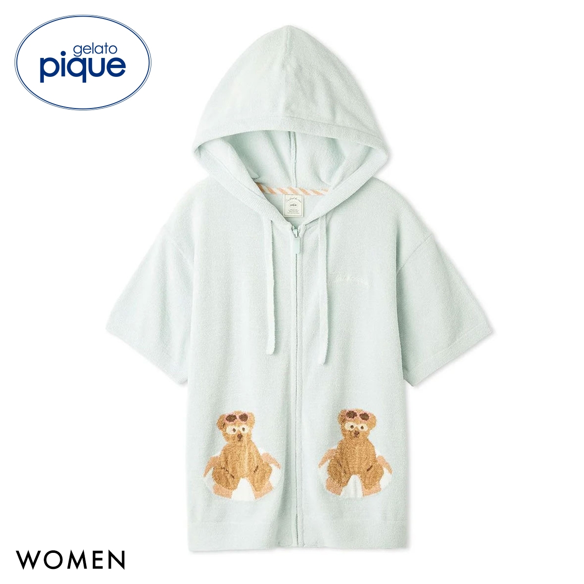 ジェラートピケ レディース サマーベアジャガード半袖パーカ ジェラピケ パジャマ ルームウェア gelato pique(MI-ミント-Free)