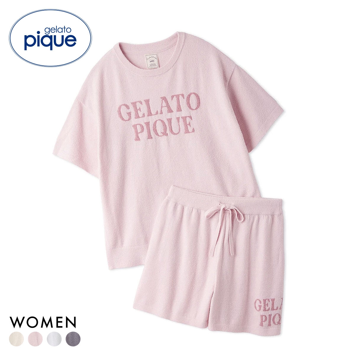 ジェラートピケ レディース スムーズィーロゴジャガードプルオーバー＆ショートパンツセット 上下セット ジェラピケ gelato pique(PI-ピンク-Free)