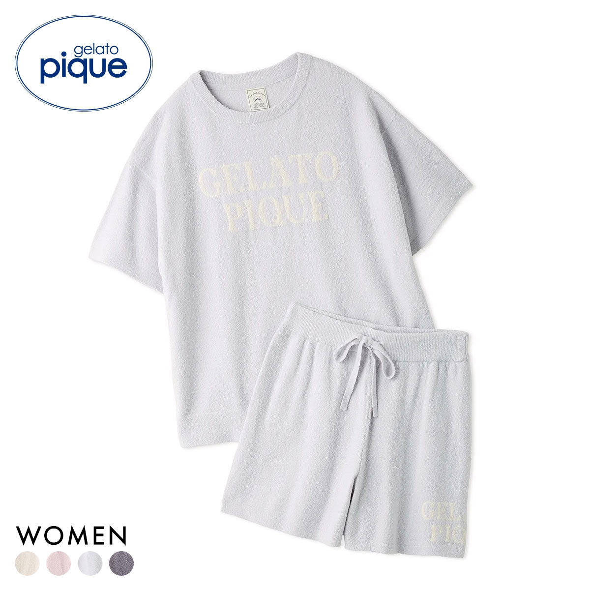 ジェラートピケ レディース スムーズィーロゴジャガードプルオーバー＆ショートパンツセット 上下セット ジェラピケ gelato pique(BU-ブルー-Free)