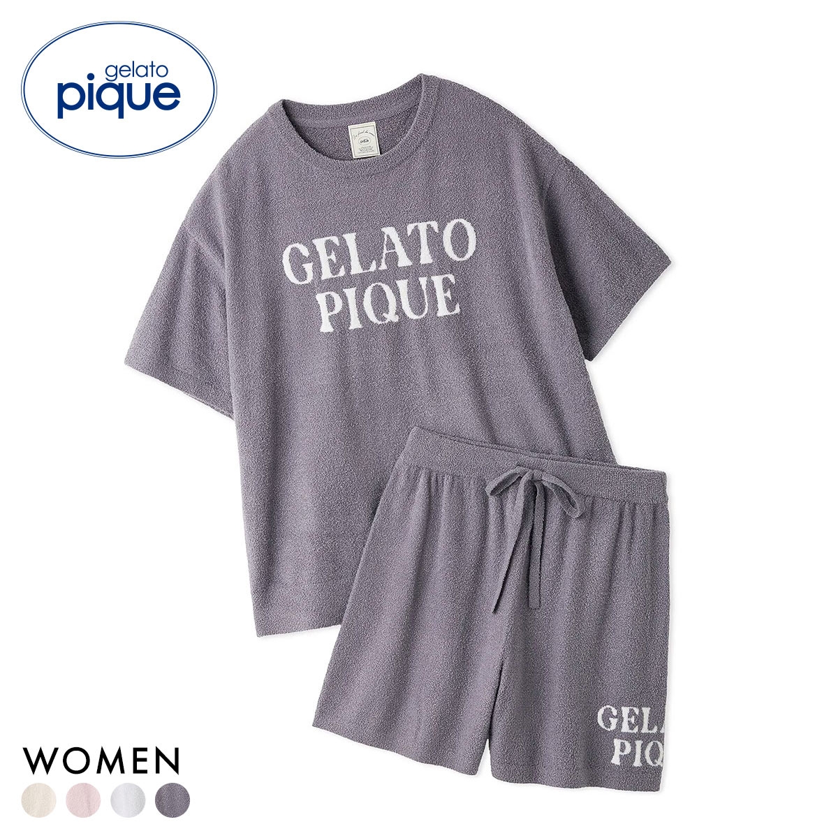 ジェラートピケ レディース スムーズィーロゴジャガードプルオーバー＆ショートパンツセット 上下セット ジェラピケ gelato pique(NV-ネイビー-Free)