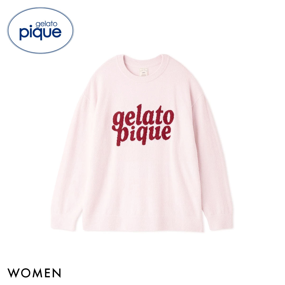 ジェラートピケ レディース スムーズィーロゴジャガード長袖プルオーバー ジェラピケ ルームウェア gelato pique(PI-ピンク-Free)