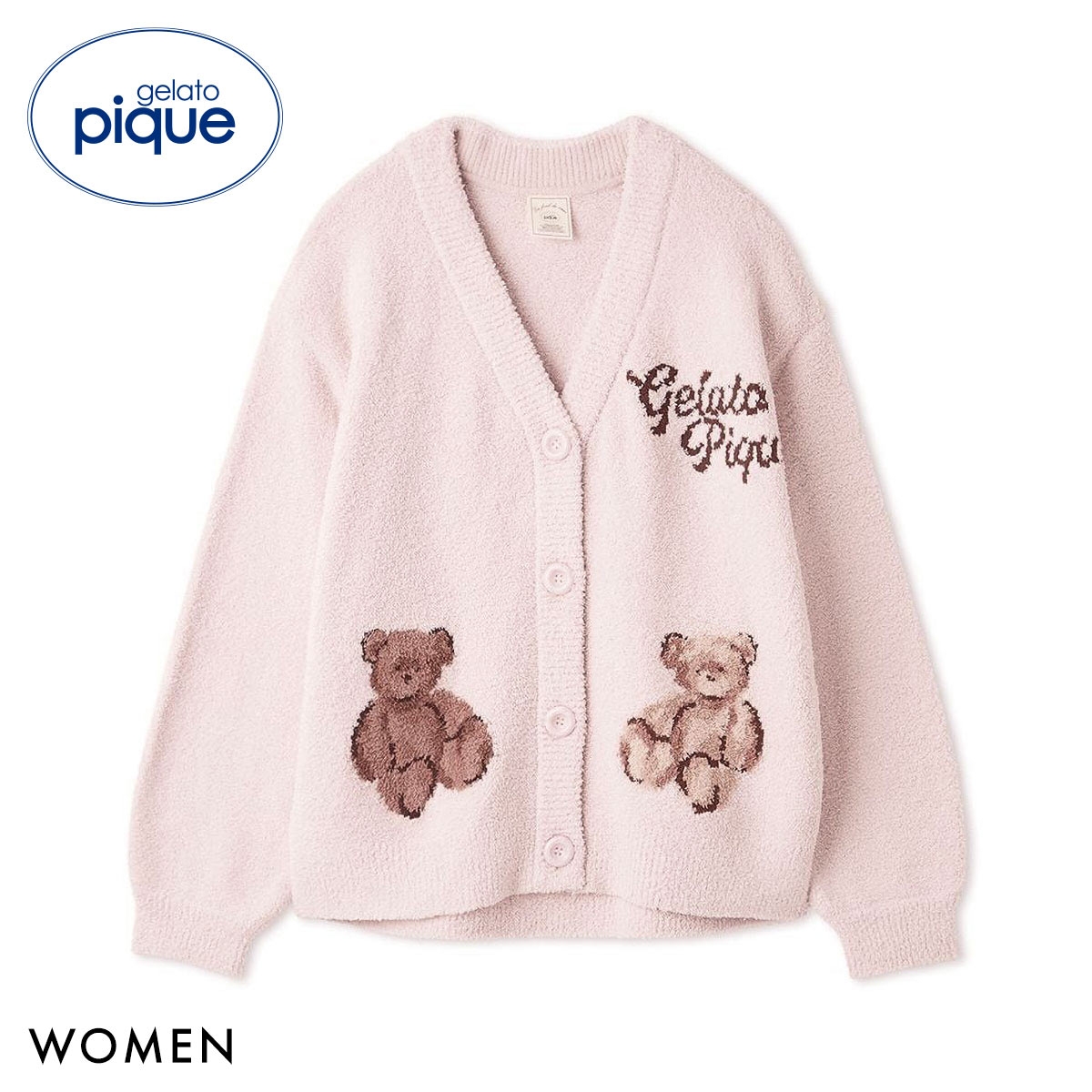 ジェラートピケ レディース ベビモコベアジャガードカーディガン ジェラピケ パジャマ ルームウェア gelato pique(PI-ピンク-Free)