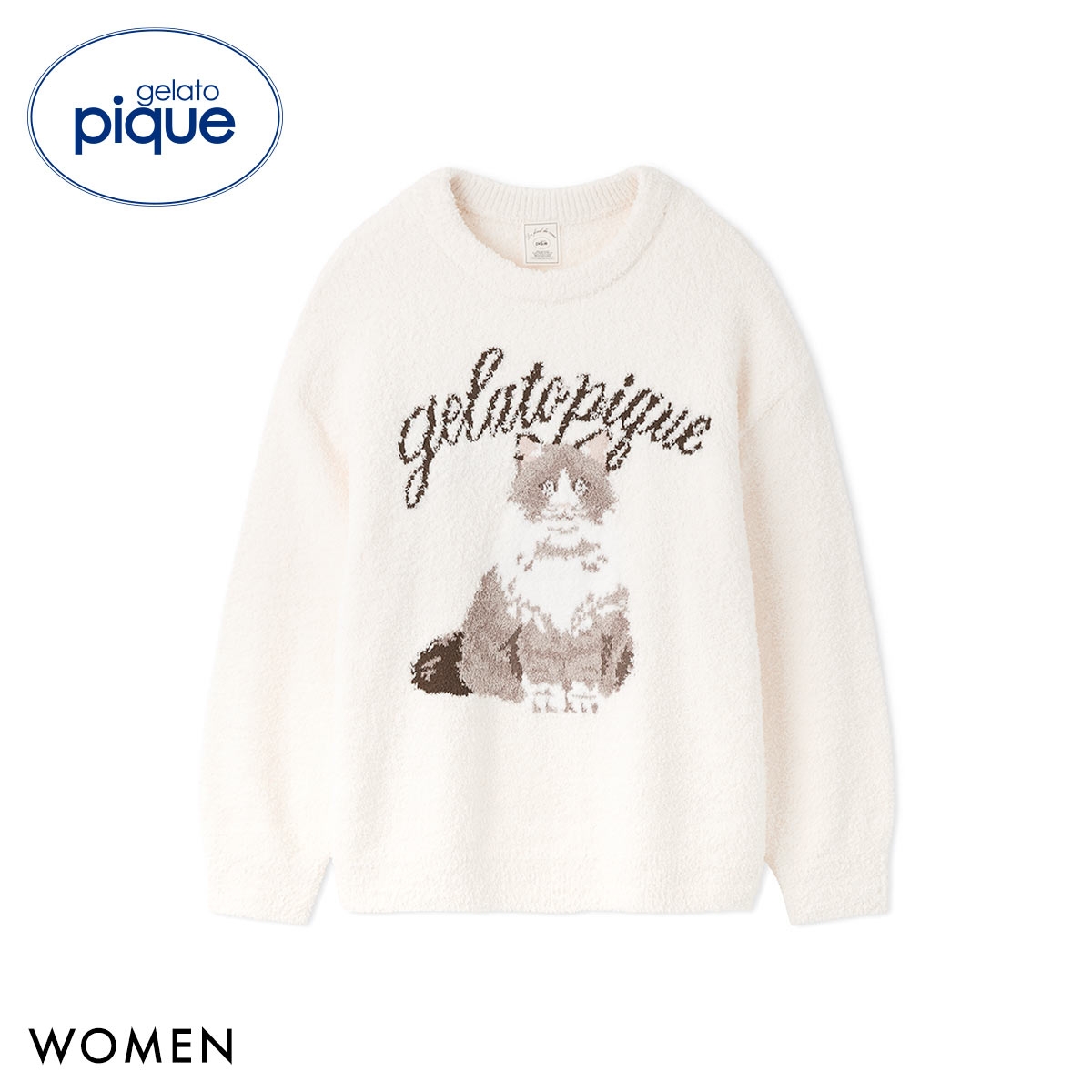 ジェラートピケ レディース ベビモコキャットジャガードプルオーバー ジェラピケ パジャマ ルームウェア gelato pique(CR-クリーム-Free)