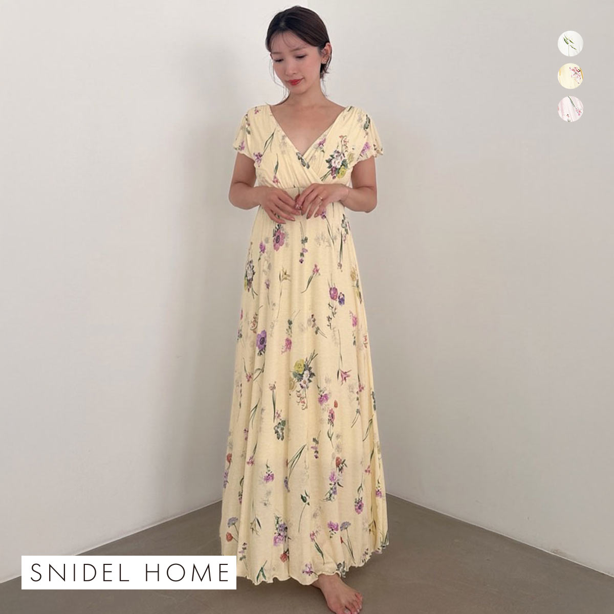 スナイデルホーム 接触冷感 カット カシュクール カップ付き ワンピース SNIDEL HOME パジャマ ルームウェア(YE-イエロー-Free)