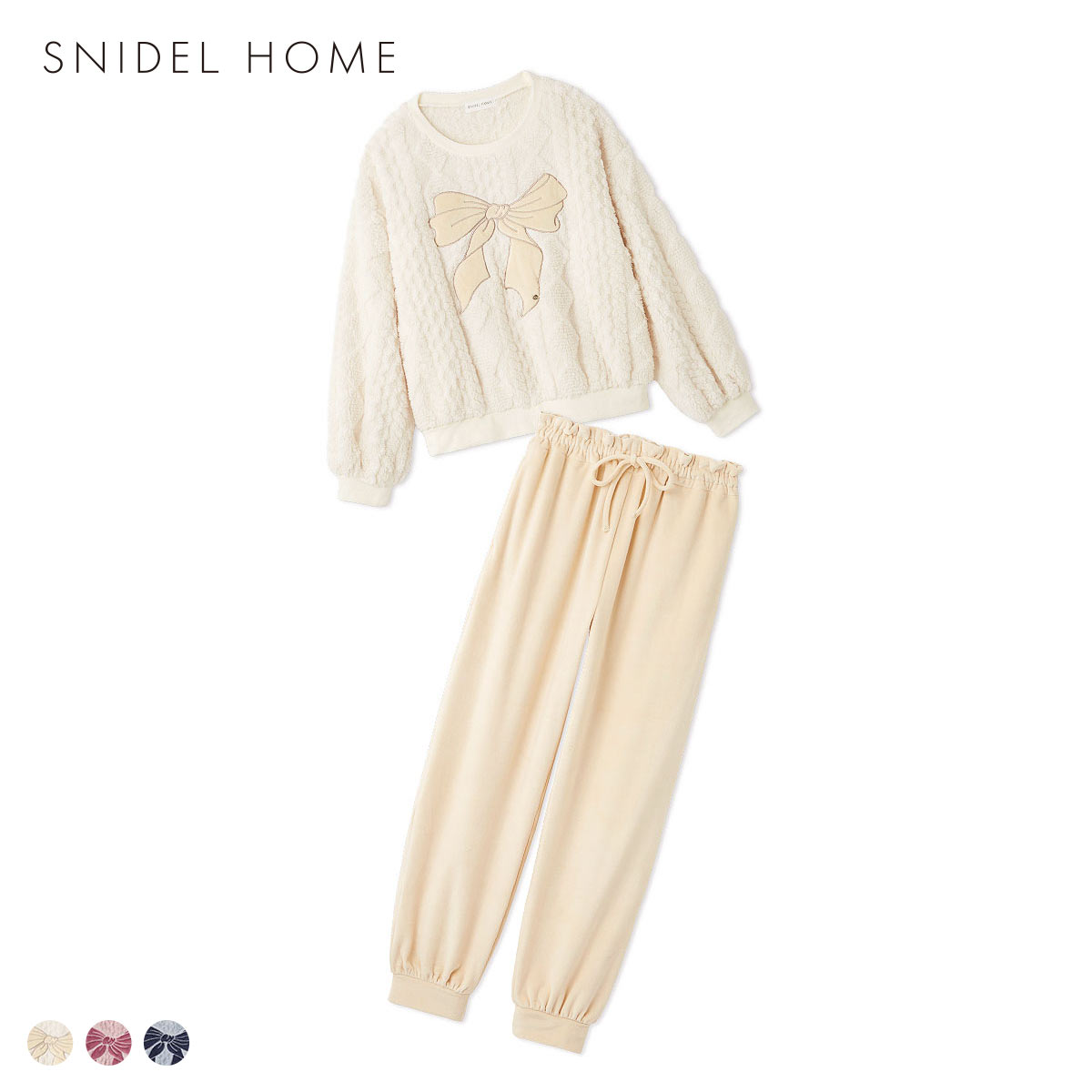 スナイデルホーム リボンフリースセットアップ パジャマ ルームウェア SNIDEL HOME(IV-アイボリー-Free)