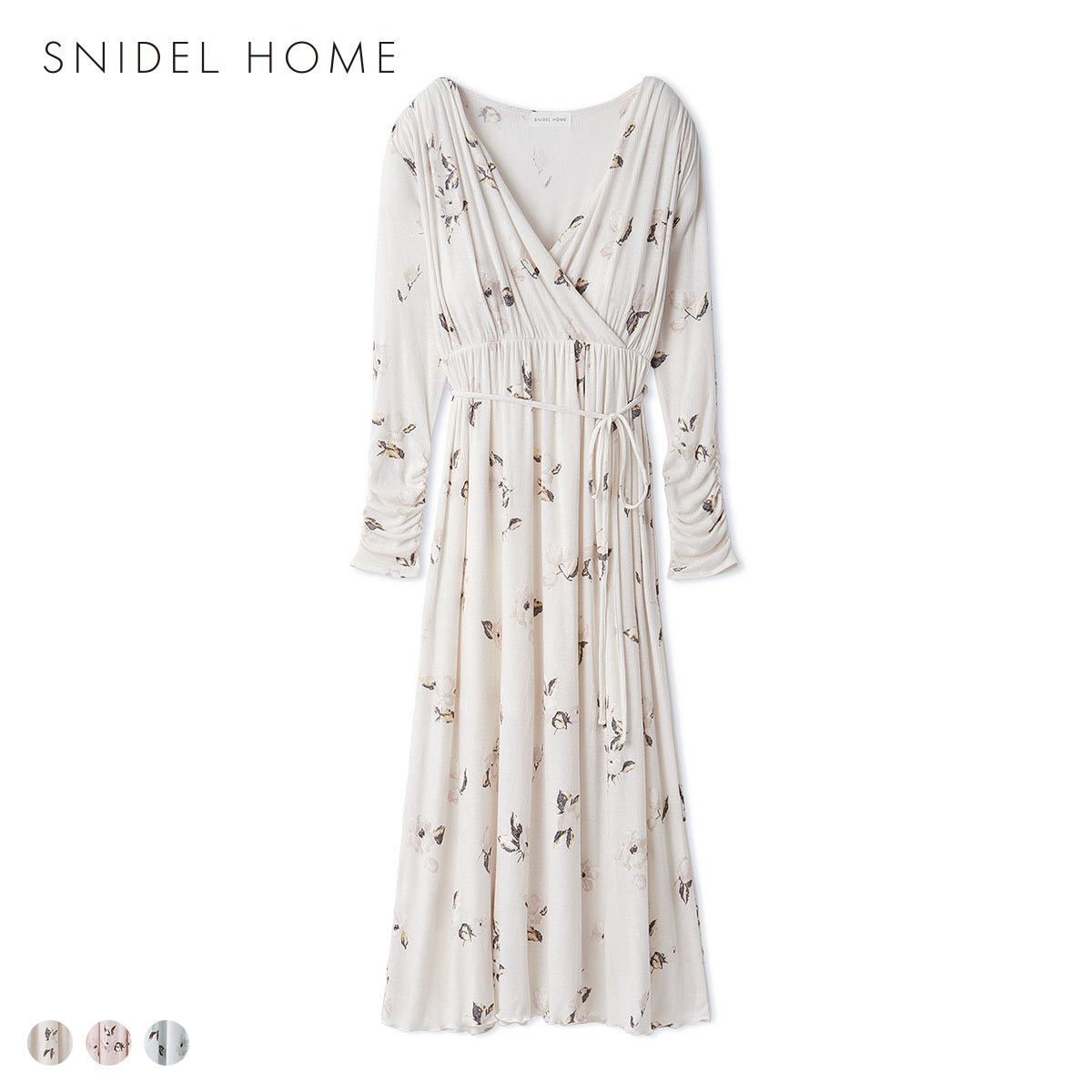スナイデルホーム プリントカシュクールワンピース パジャマ ルームウェア カップ付き SNIDEL HOME(LBE-薄ベージュ-Free)