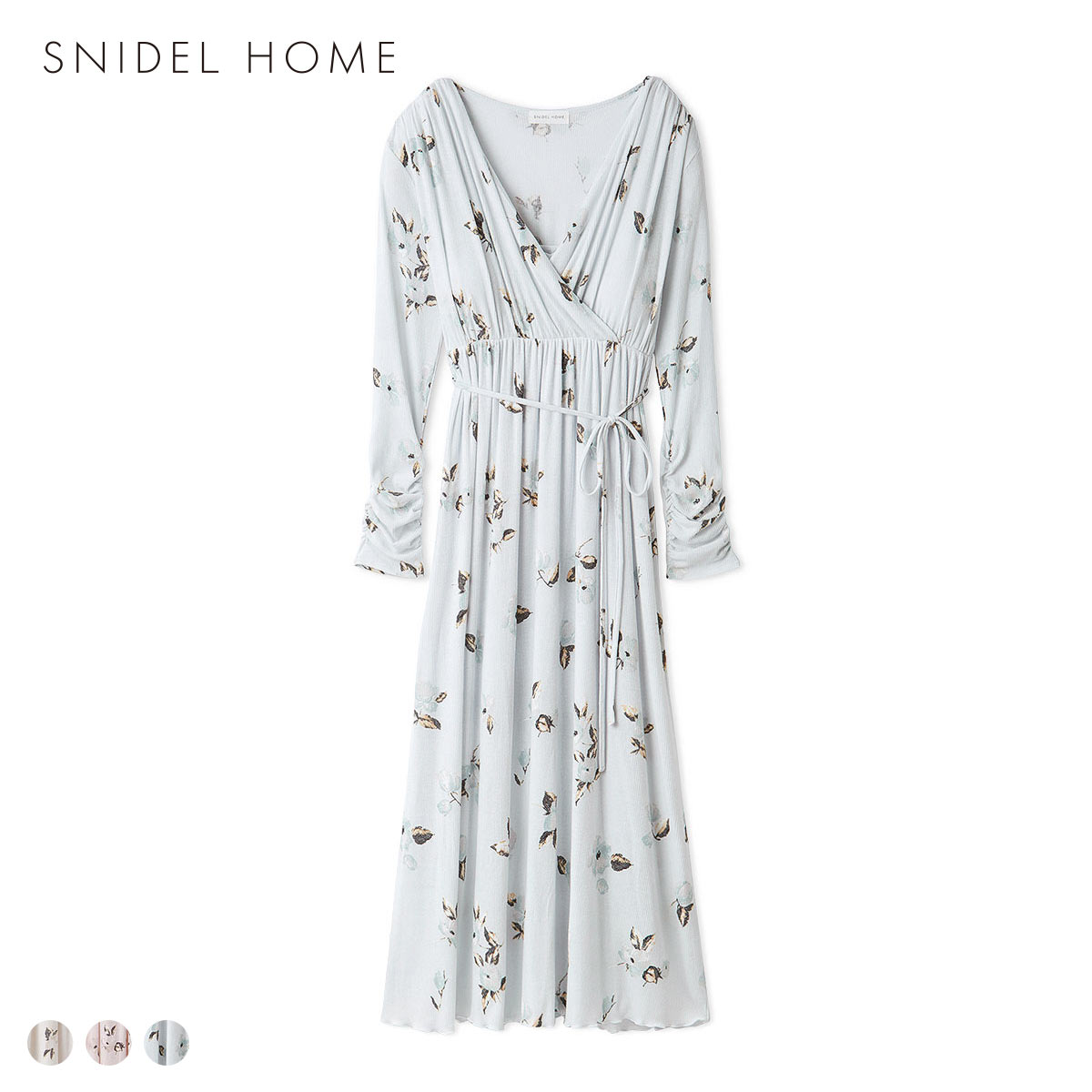 スナイデルホーム プリントカシュクールワンピース パジャマ ルームウェア カップ付き SNIDEL HOME(LBU-薄ブルー-Free)