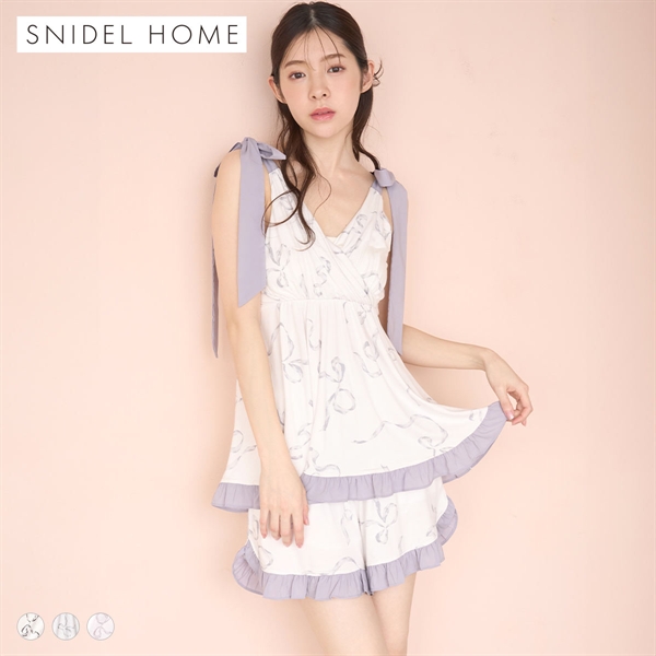 スナイデルホーム 接触冷感 カシュクールショルダーリボンセットアップ カップイン パッド付き パジャマ ルームウェア SNIDEL HOME