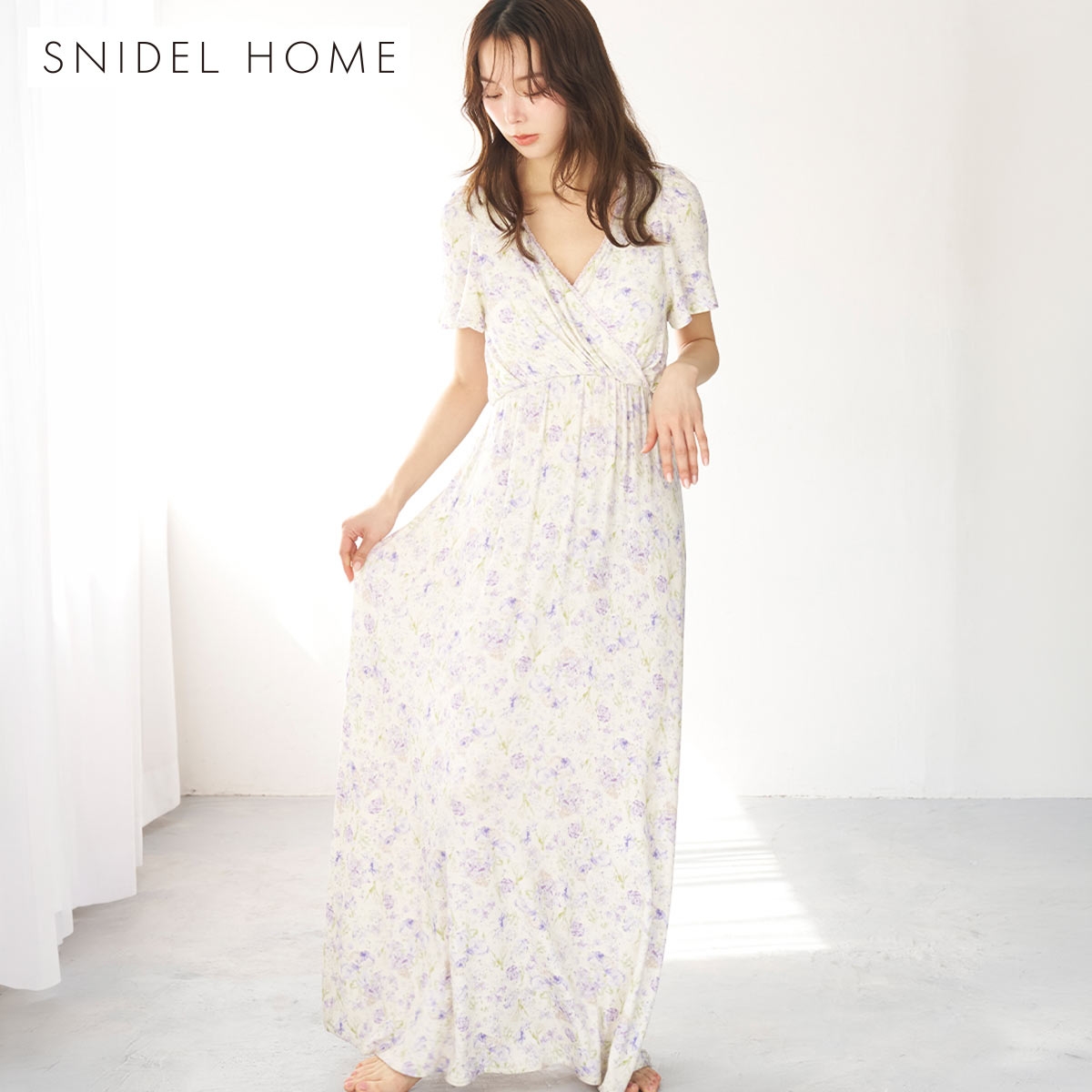 スナイデルホーム 接触冷感 カットカシュクールワンピース カップイン パッド付き パジャマ ルームウェア SNIDEL HOME(LV-ラベンダー-Free)