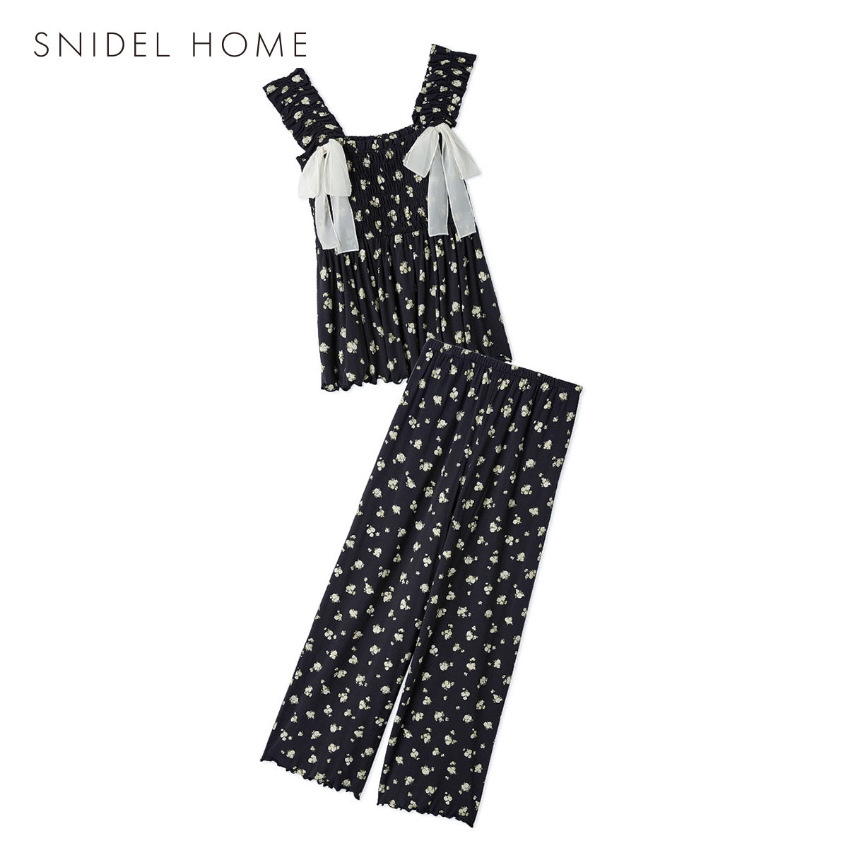 スナイデルホーム 接触冷感 フラワーリボンセットアップ パジャマ ルームウェア SNIDEL HOME(BK-ブラック-Free)